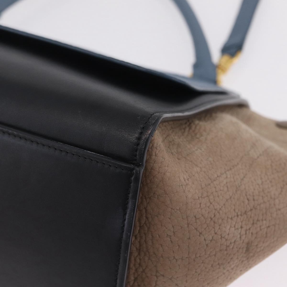 CELINE Trapeze Hand Bag Leather 2way Navy Gold Auth 210792V