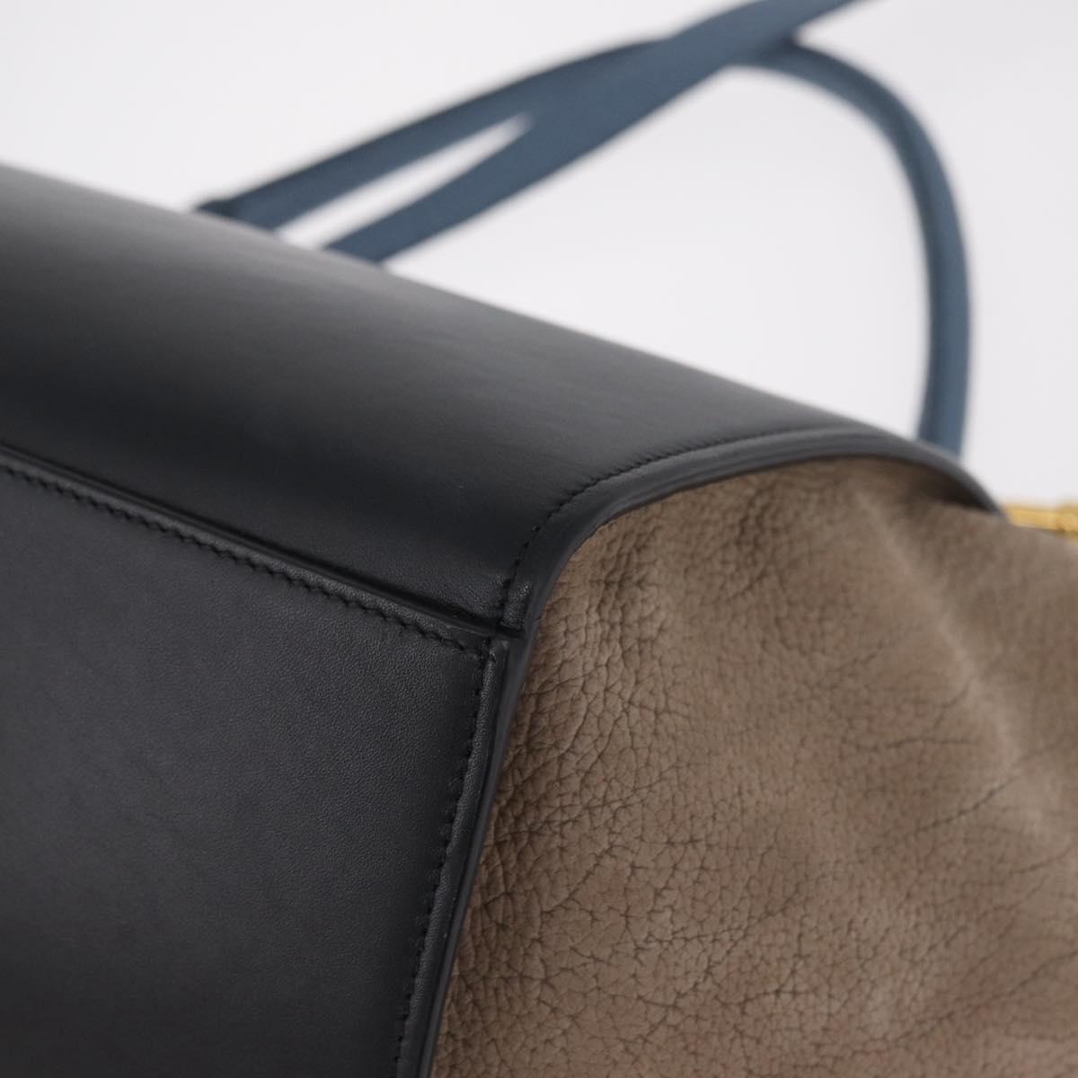 CELINE Trapeze Hand Bag Leather 2way Navy Gold Auth 210792V