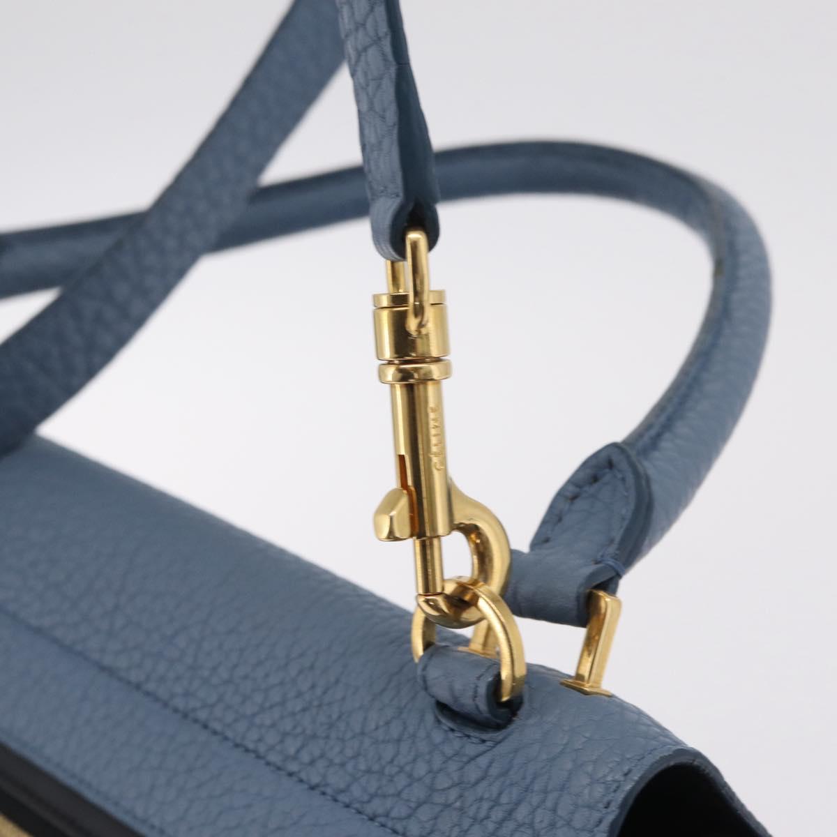 CELINE Trapeze Hand Bag Leather 2way Navy Gold Auth 210792V