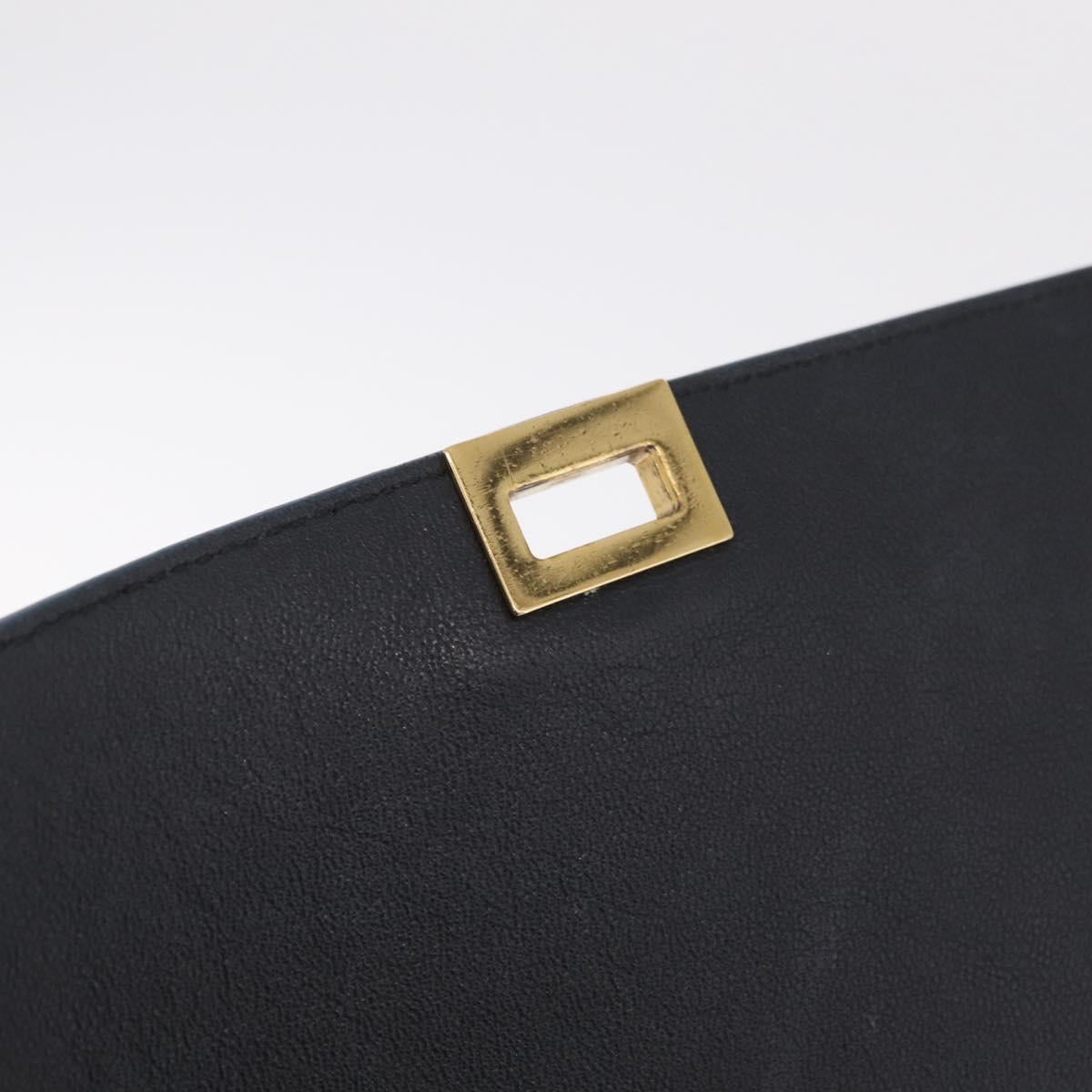CELINE Trapeze Hand Bag Leather 2way Navy Gold Auth 210792V