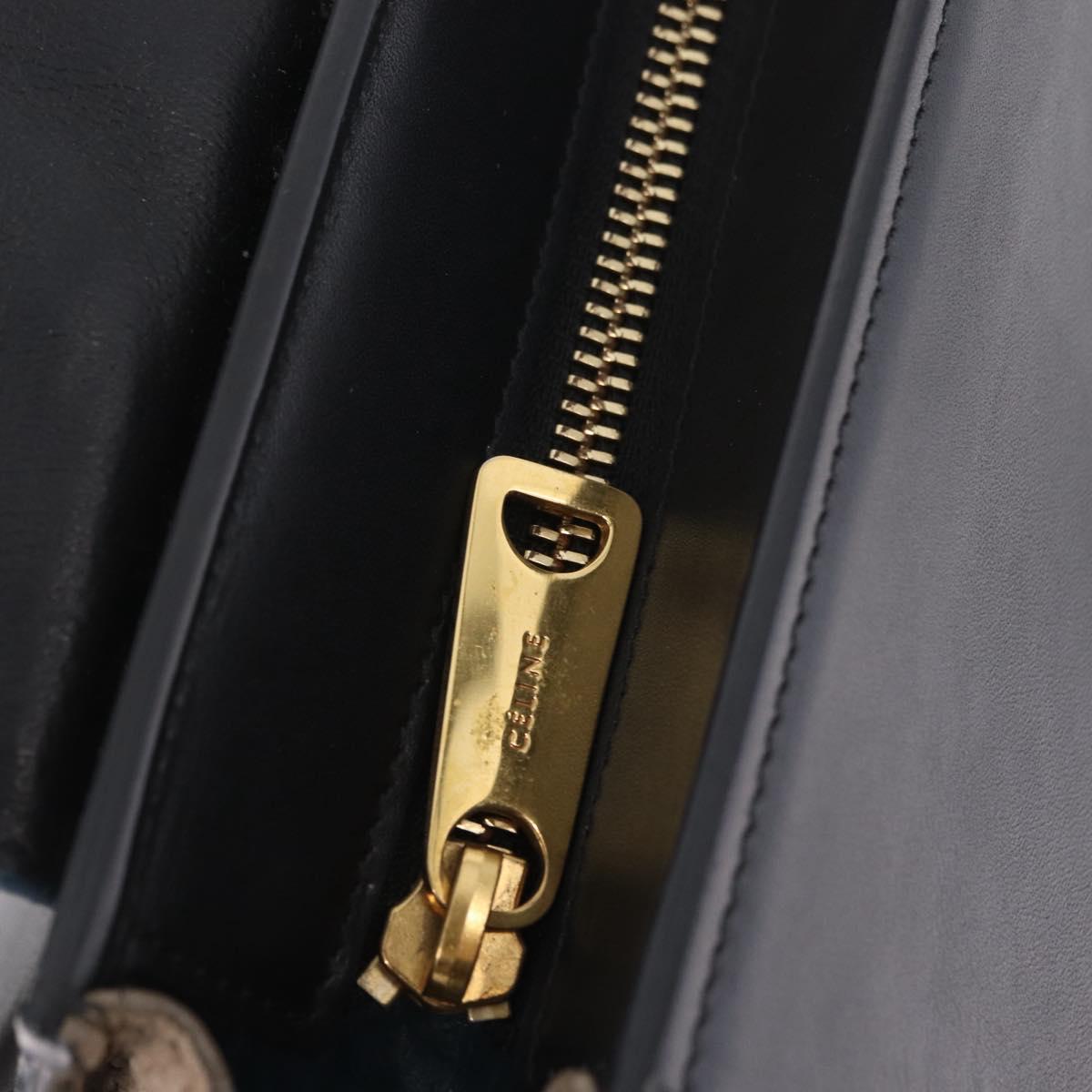 CELINE Trapeze Hand Bag Leather 2way Navy Gold Auth 210792V