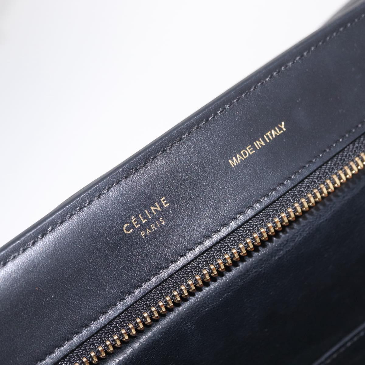 CELINE Trapeze Hand Bag Leather 2way Navy Gold Auth 210792V
