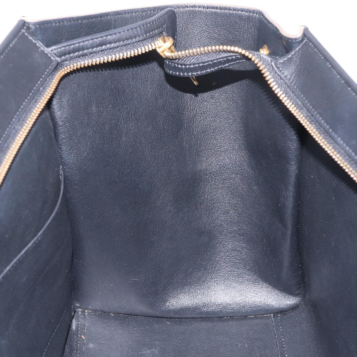 CELINE Trapeze Hand Bag Leather 2way Navy Gold Auth 210792V