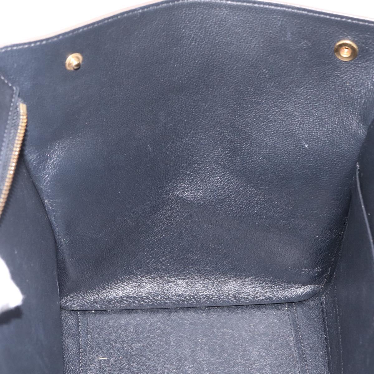 CELINE Trapeze Hand Bag Leather 2way Navy Gold Auth 210792V