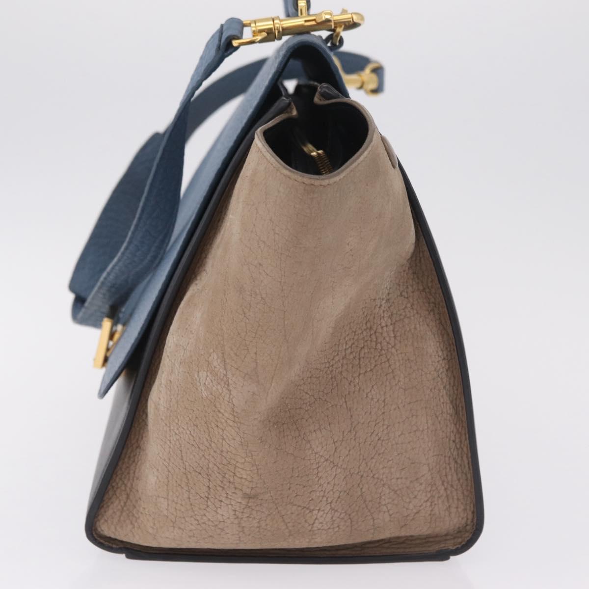 CELINE Trapeze Hand Bag Leather 2way Navy Gold Auth 210792V