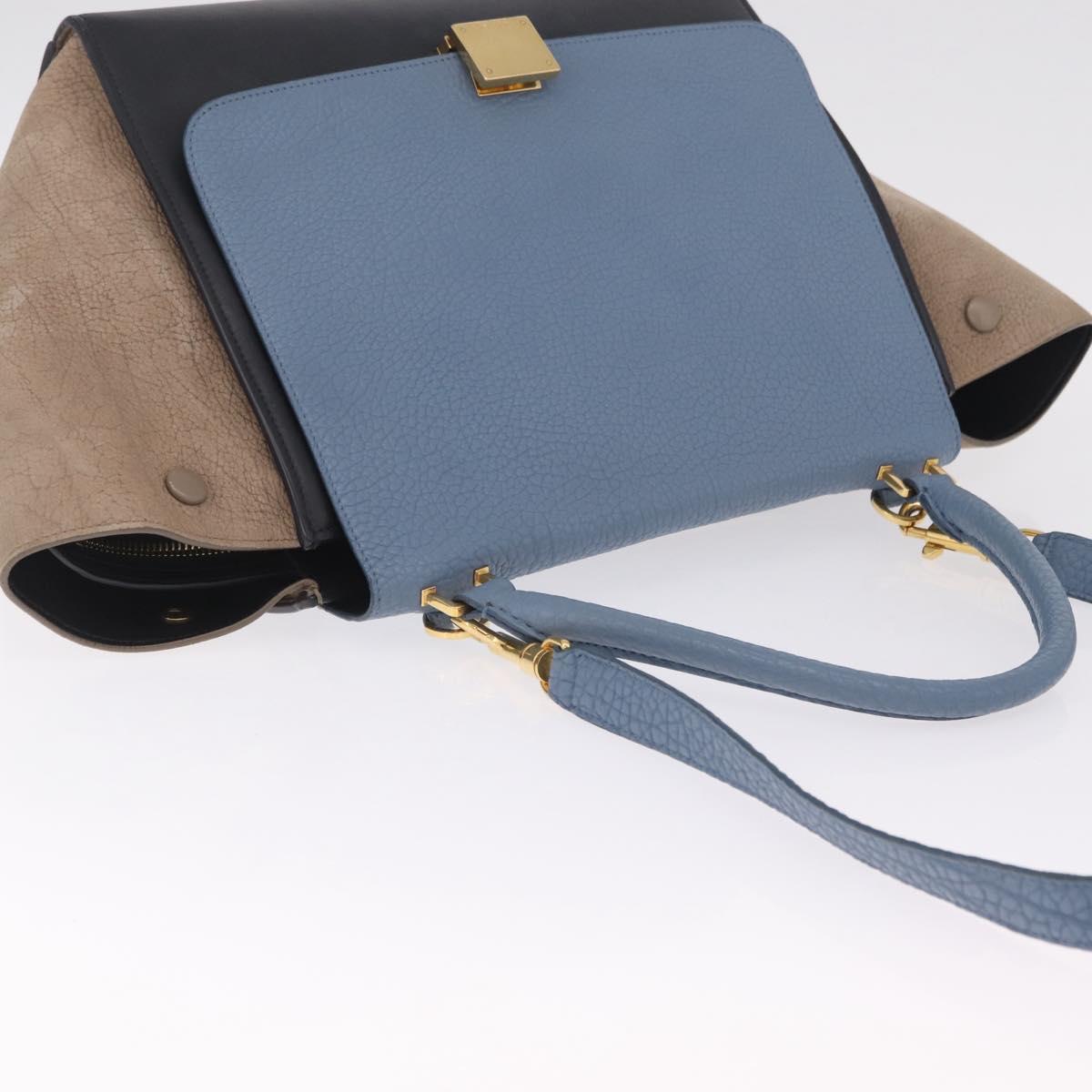 CELINE Trapeze Hand Bag Leather 2way Navy Gold Auth 210792V