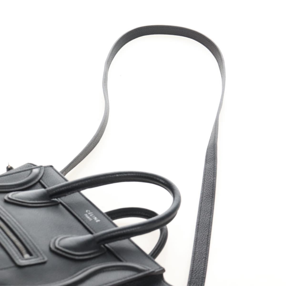 CELINE Luggage Nano Hand Bag Leather 2way Black Silver Auth 210812V