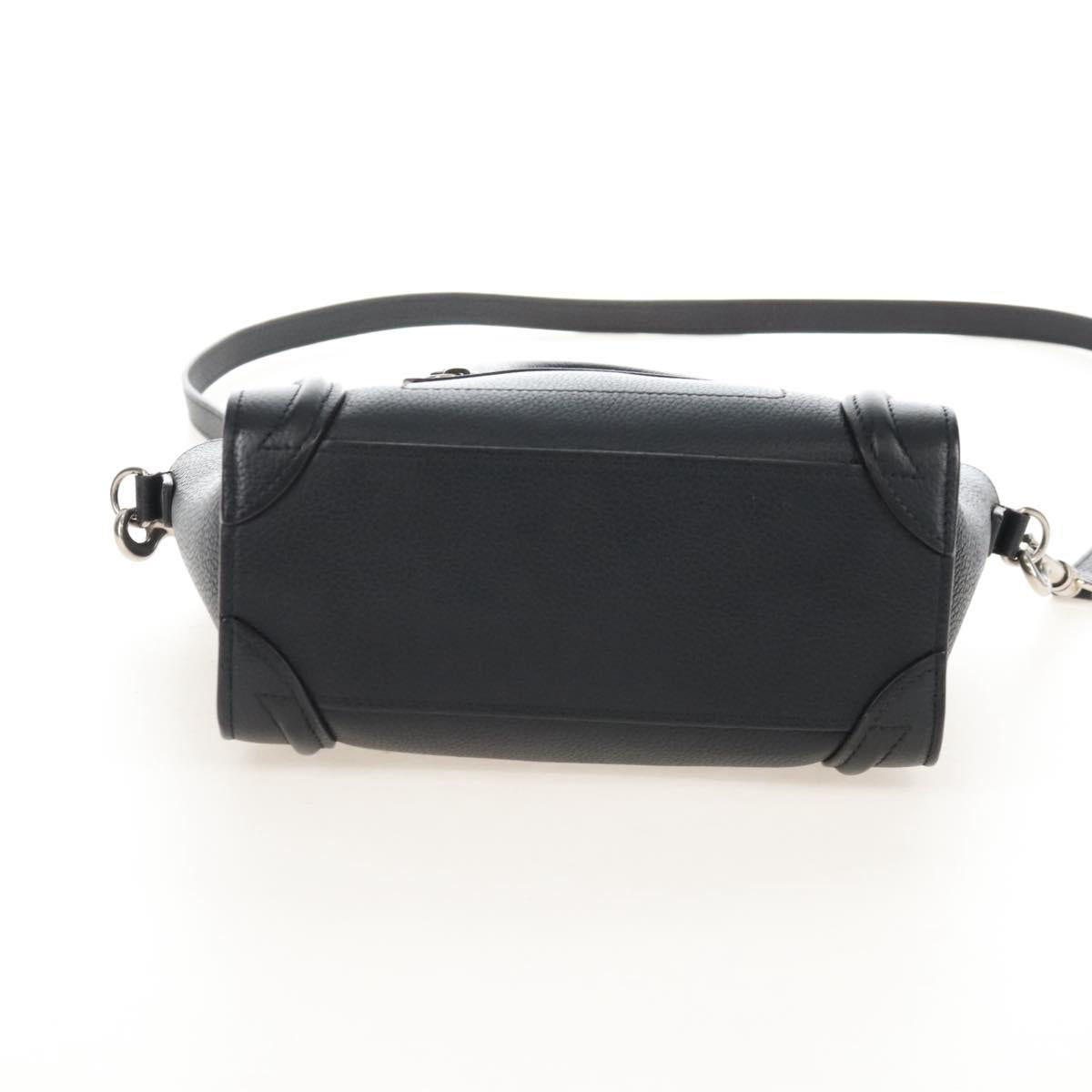 CELINE Luggage Nano Hand Bag Leather 2way Black Silver Auth 210812V