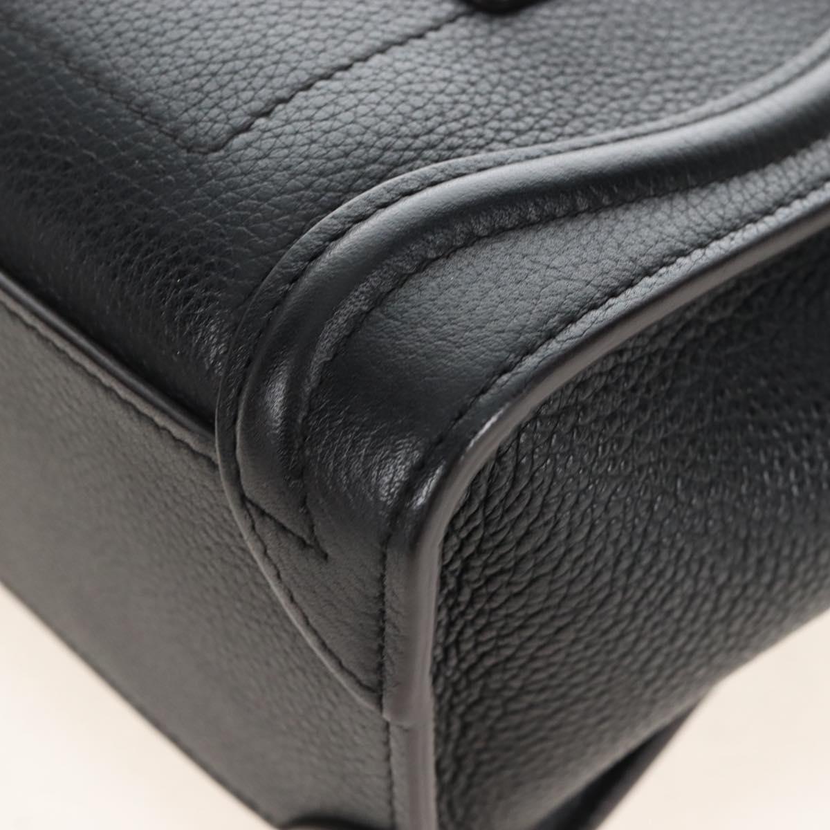 CELINE Luggage Nano Hand Bag Leather 2way Black Silver Auth 210812V
