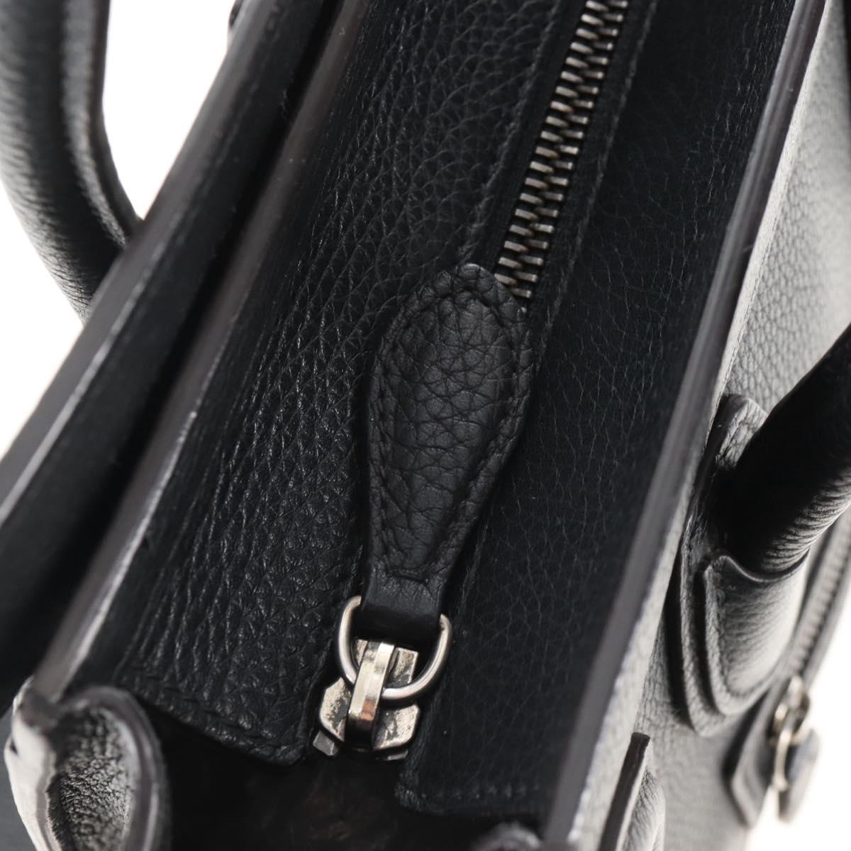 CELINE Luggage Nano Hand Bag Leather 2way Black Silver Auth 210812V