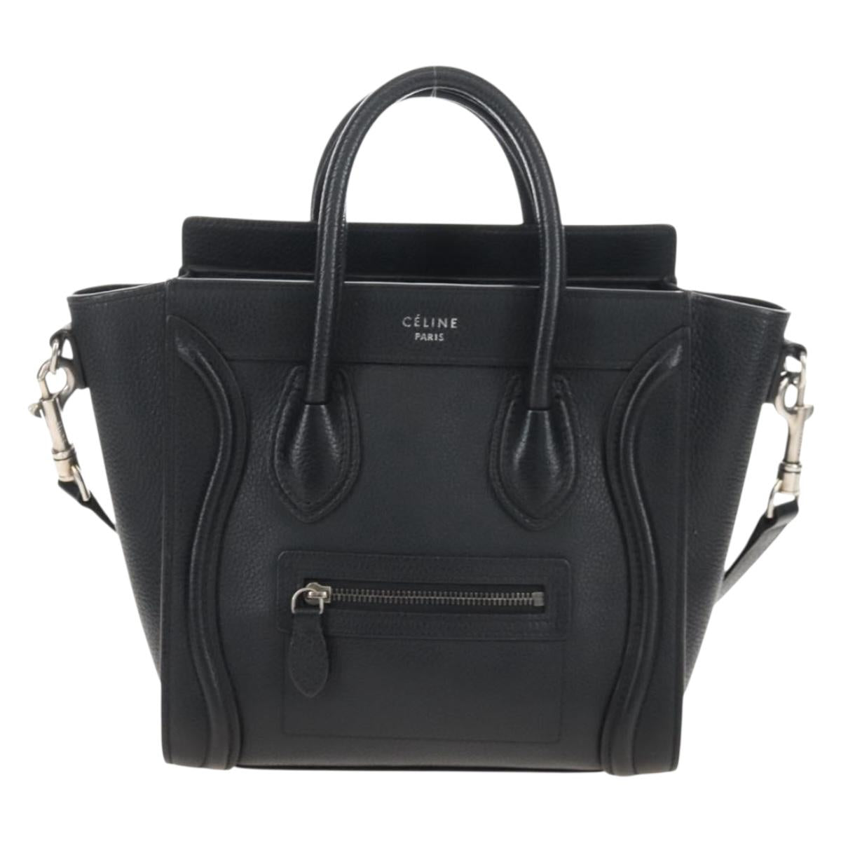 CELINE Luggage Nano Hand Bag Leather 2way Black Silver Auth 210812V