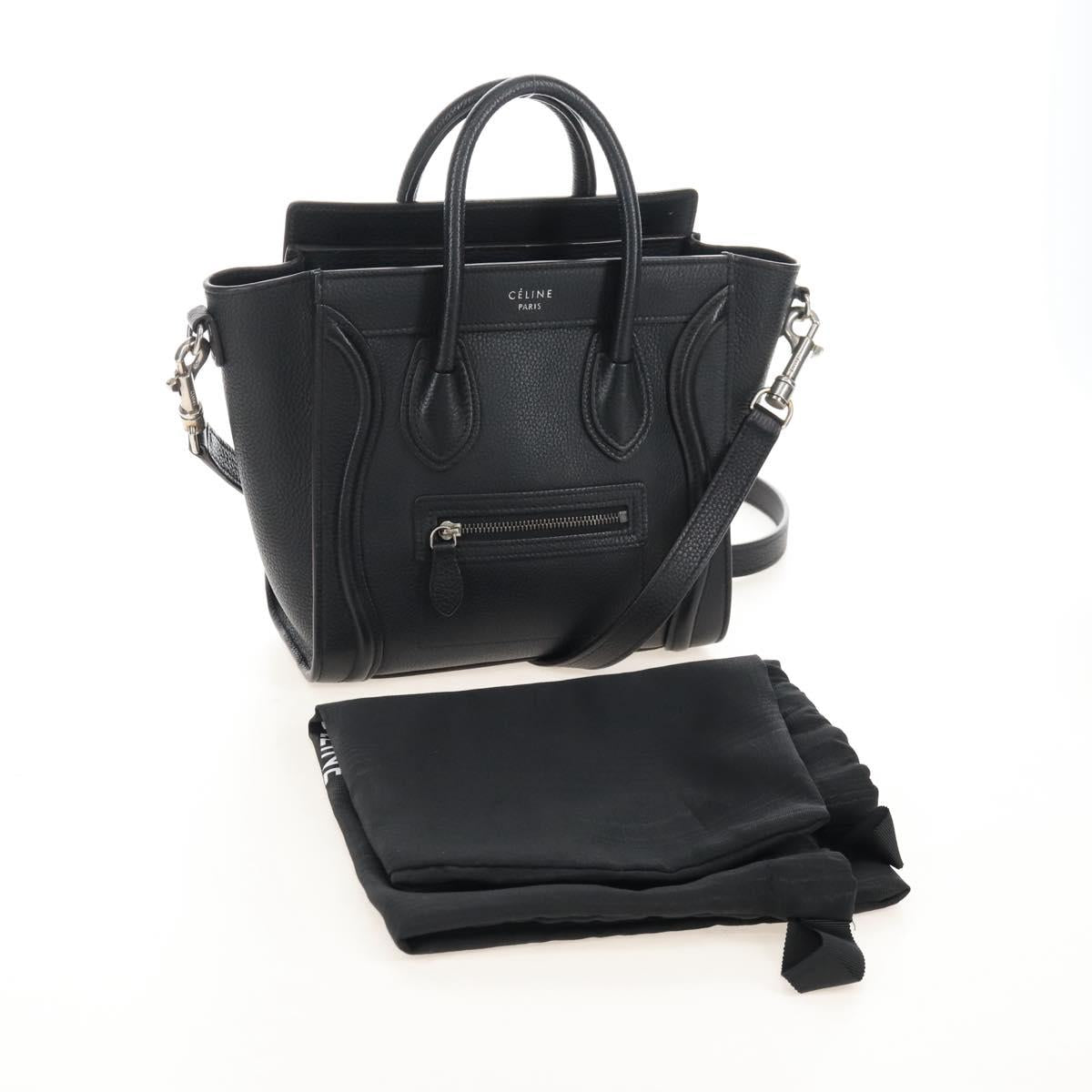 CELINE Luggage Nano Hand Bag Leather 2way Black Silver Auth 210812V