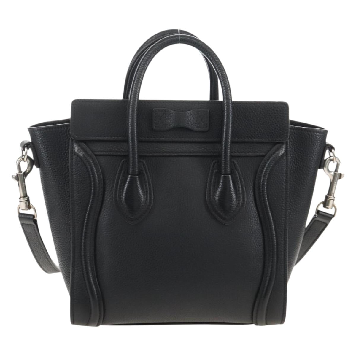 CELINE Luggage Nano Hand Bag Leather 2way Black Silver Auth 210812V