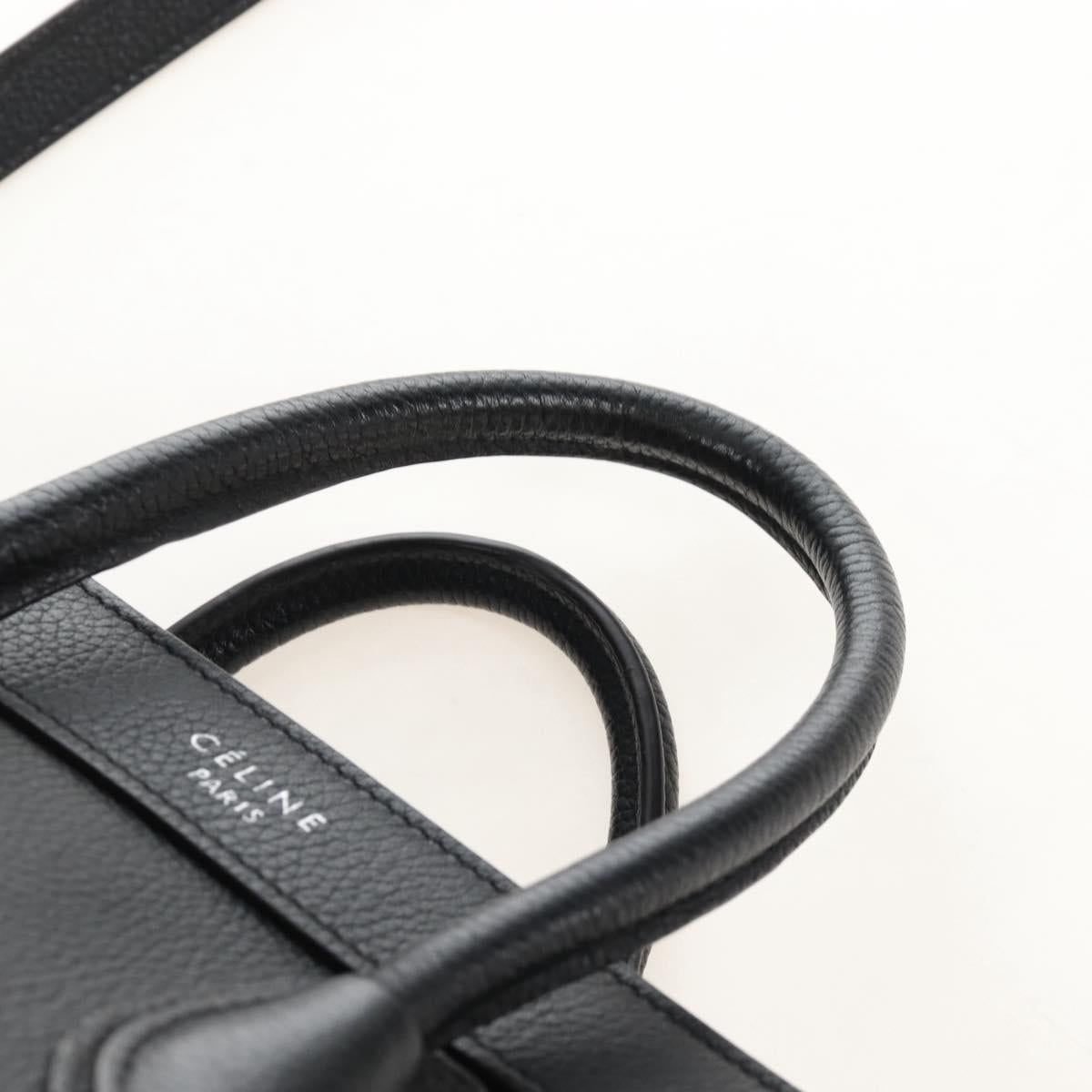CELINE Luggage Nano Hand Bag Leather 2way Black Silver Auth 210812V