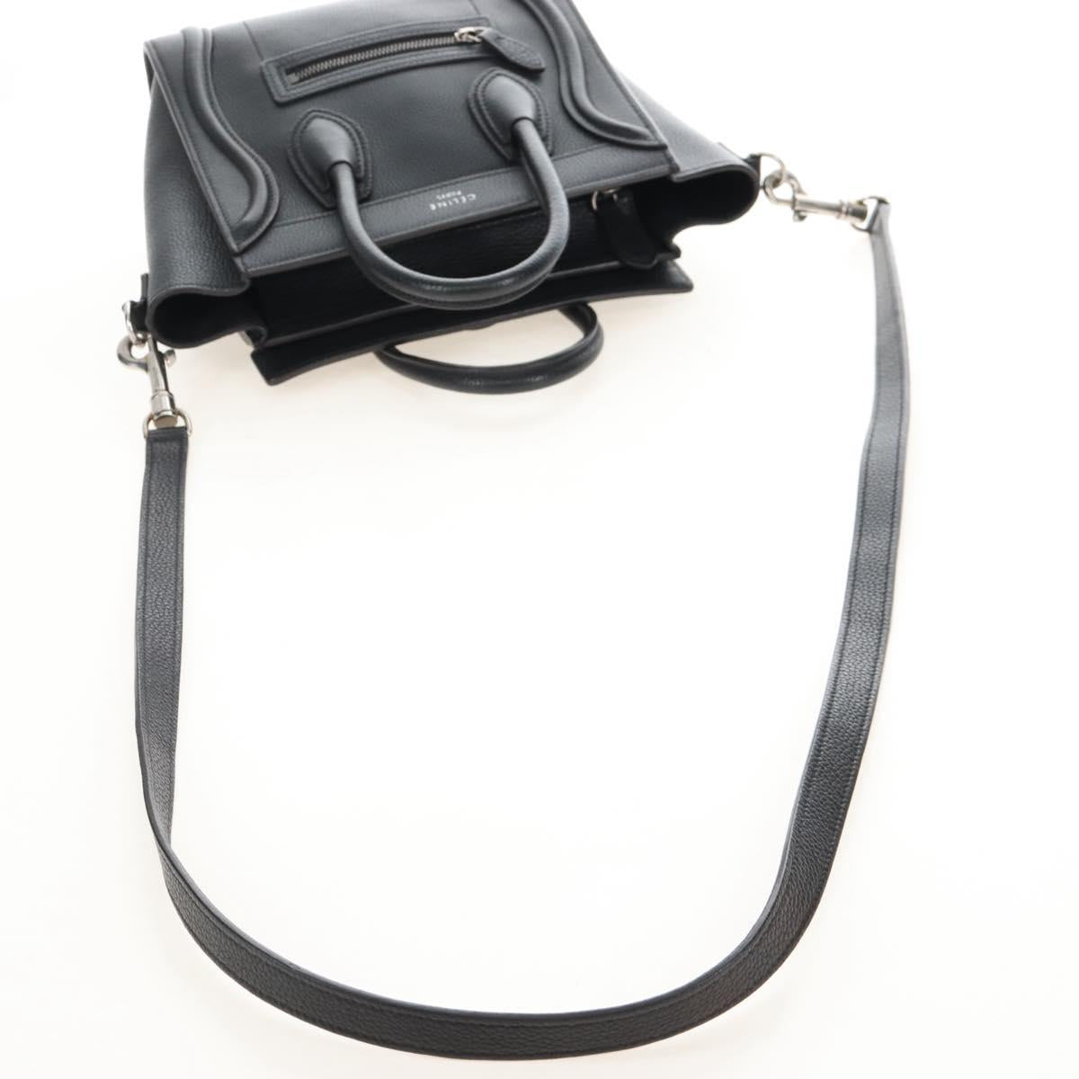 CELINE Luggage Nano Hand Bag Leather 2way Black Silver Auth 210812V