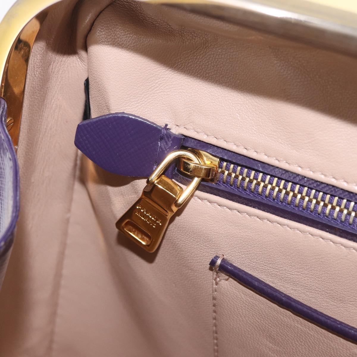 PRADA Hand Bag Saffiano leather Purple Gold Auth 210816A