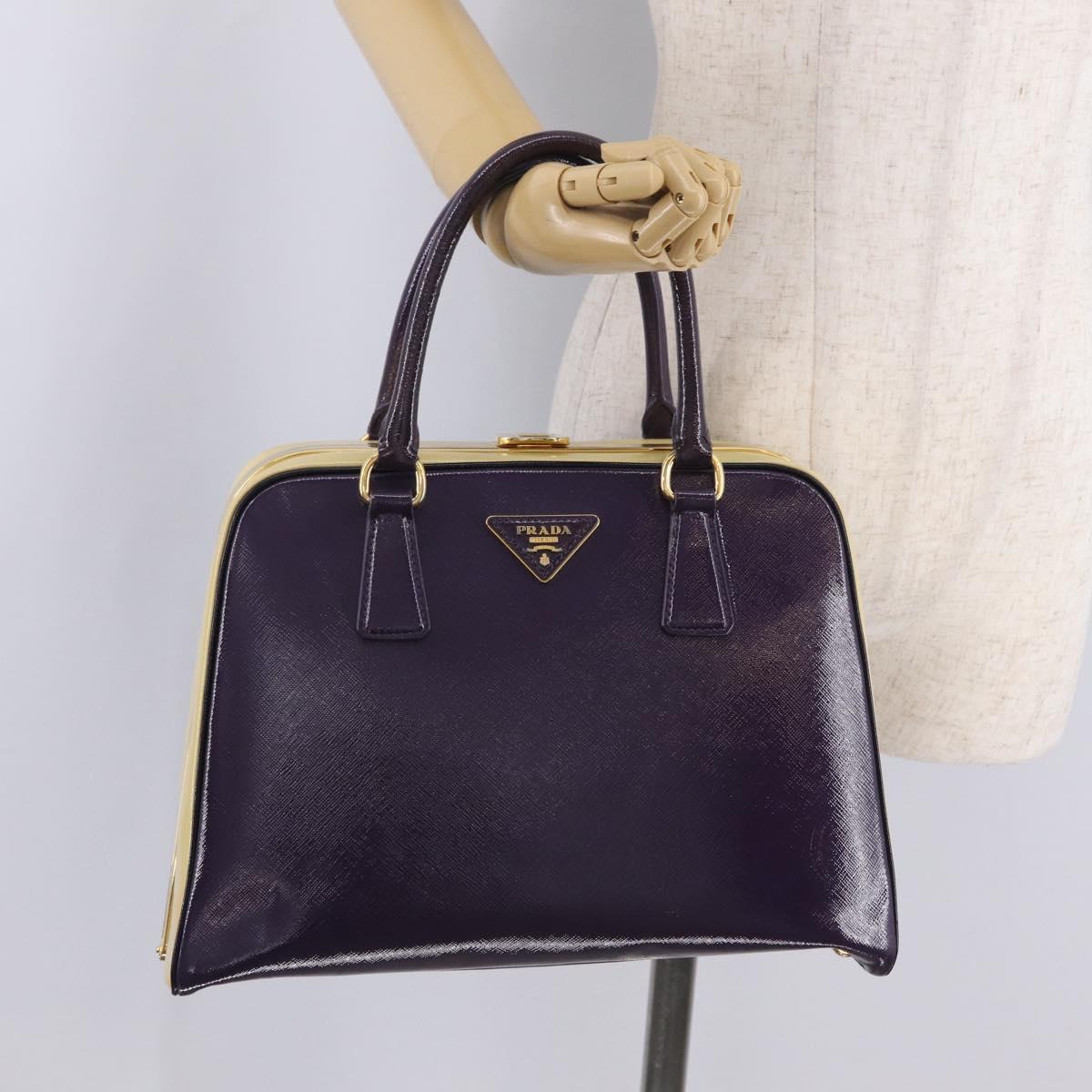 PRADA Hand Bag Saffiano leather Purple Gold Auth 210816A