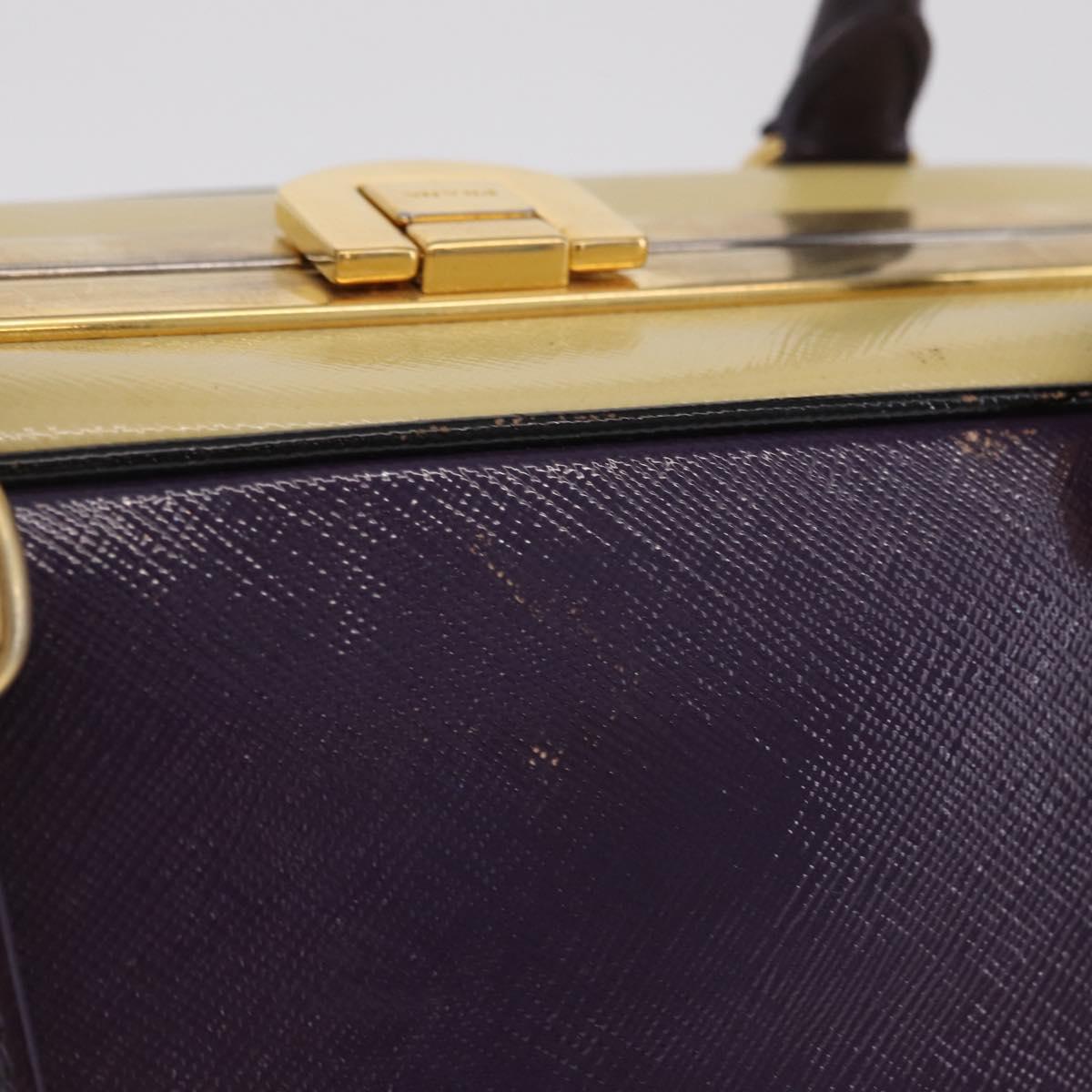 PRADA Hand Bag Saffiano leather Purple Gold Auth 210816A