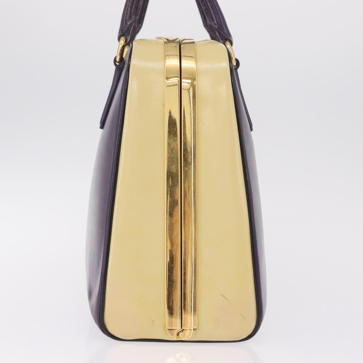 PRADA Hand Bag Saffiano leather Purple Gold Auth 210816A