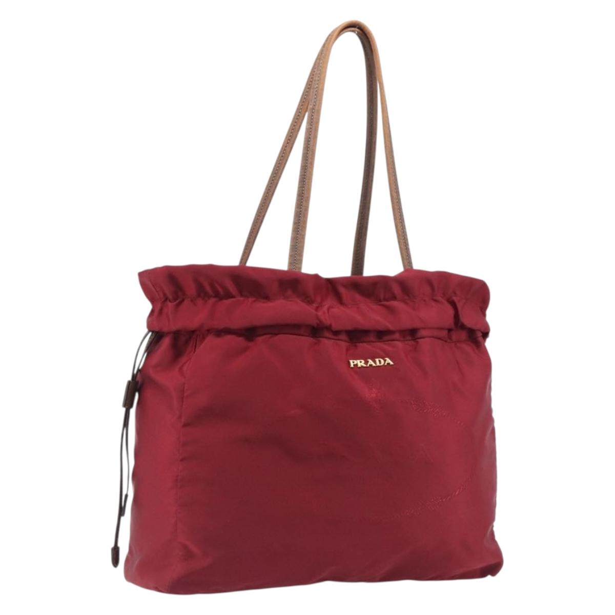 PRADA Tote Bag Nylon Red Gold Auth 210817A