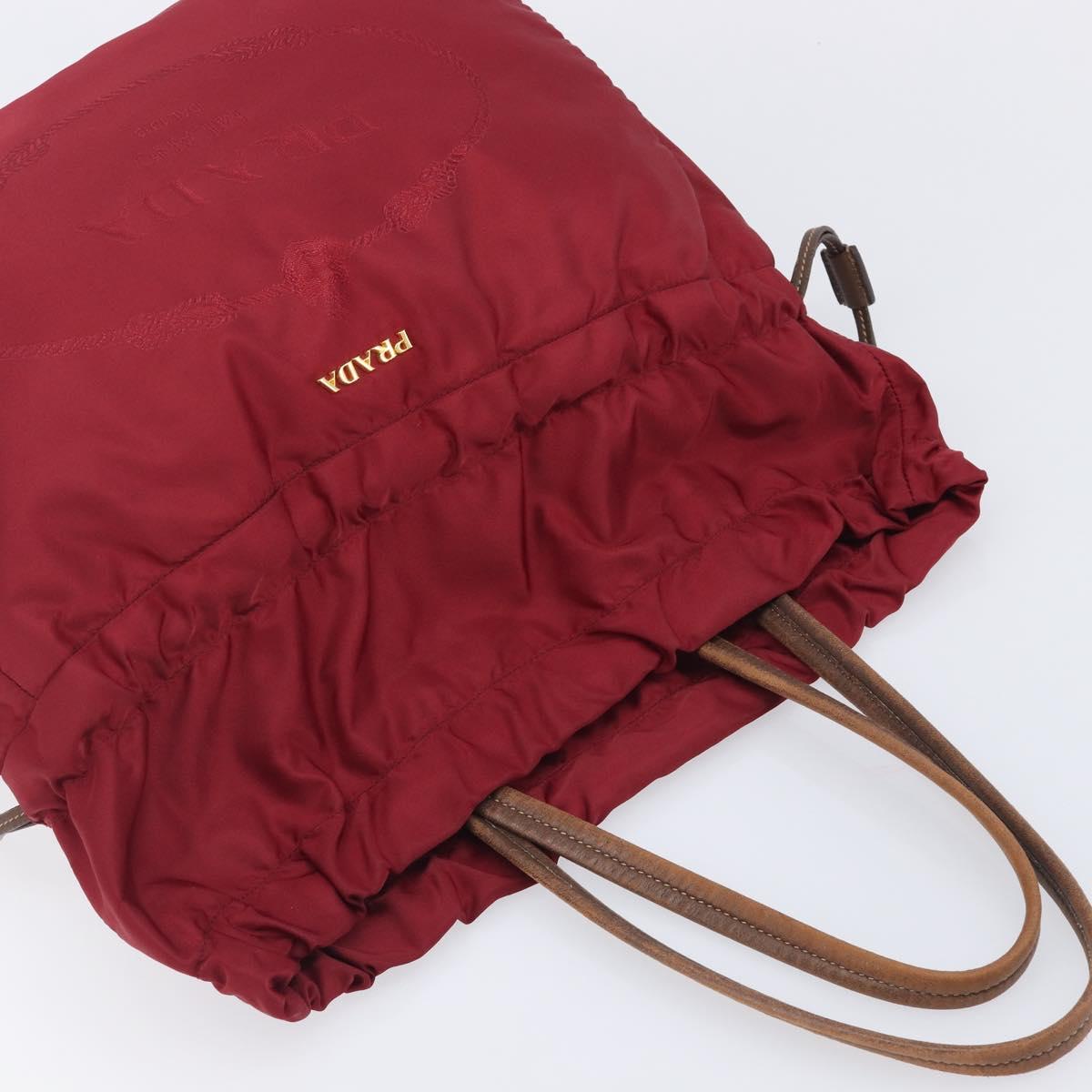 PRADA Tote Bag Nylon Red Gold Auth 210817A