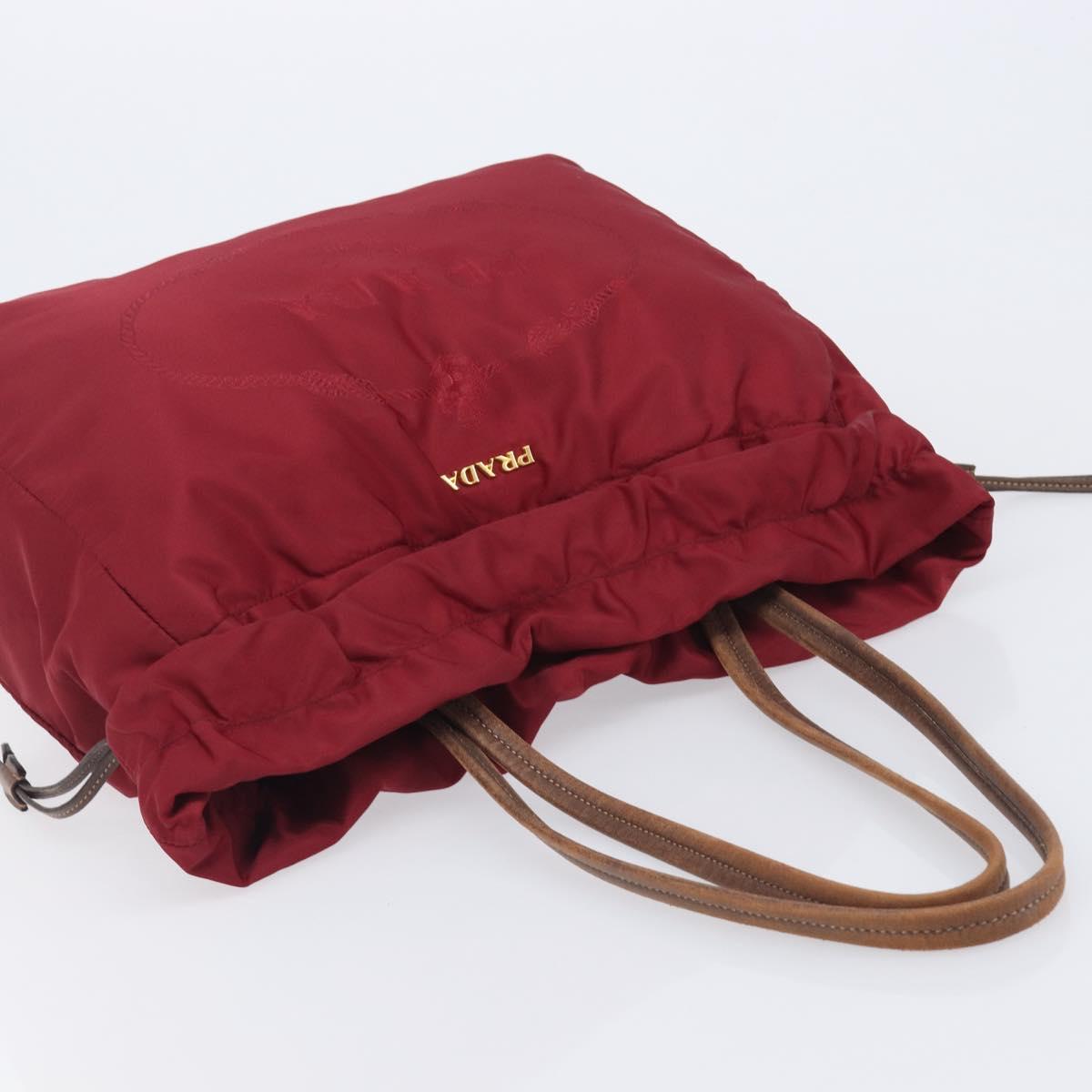 PRADA Tote Bag Nylon Red Gold Auth 210817A