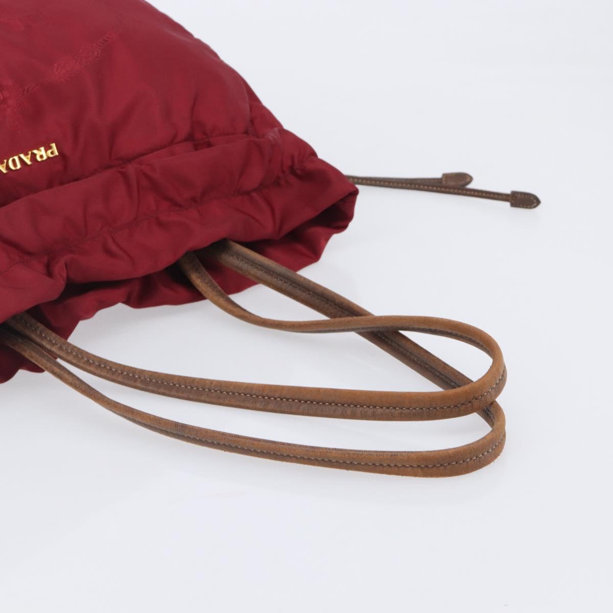 PRADA Tote Bag Nylon Red Gold Auth 210817A