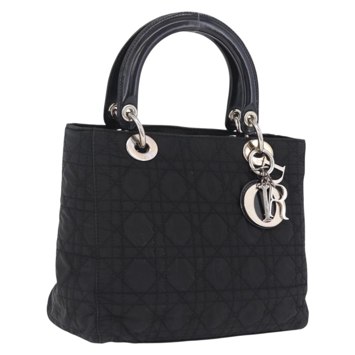 Christian Dior Lady Dior Canage Hand Bag Nylon Black Silver Auth 210819A