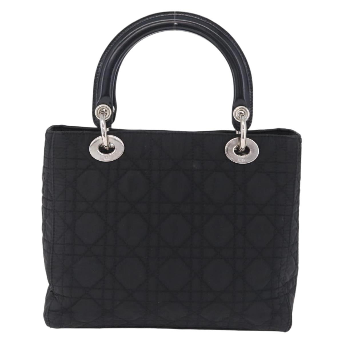 Christian Dior Lady Dior Canage Hand Bag Nylon Black Silver Auth 210819A