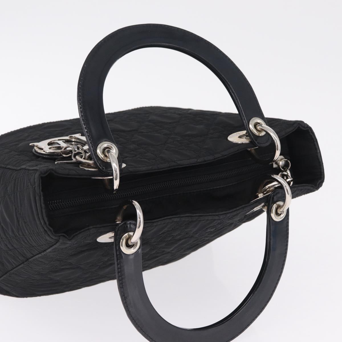 Christian Dior Lady Dior Canage Hand Bag Nylon Black Silver Auth 210819A