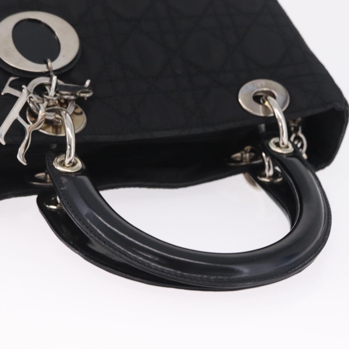 Christian Dior Lady Dior Canage Hand Bag Nylon Black Silver Auth 210819A