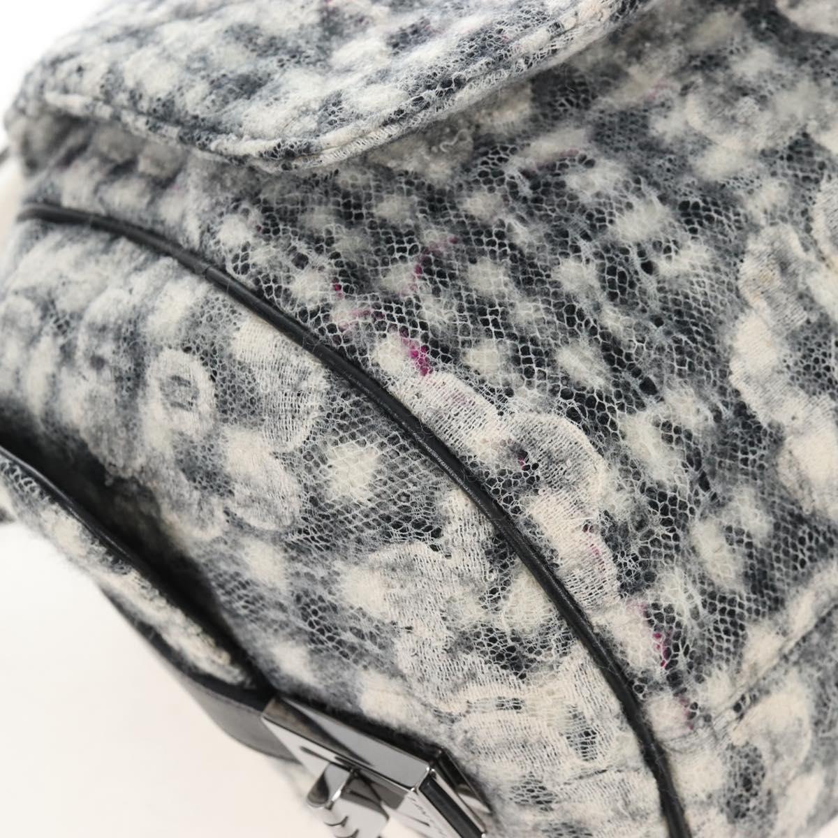 CHANEL Matelasse Camellia Chain Shoulder Bag tweed Gray Silver CC Auth 210823A