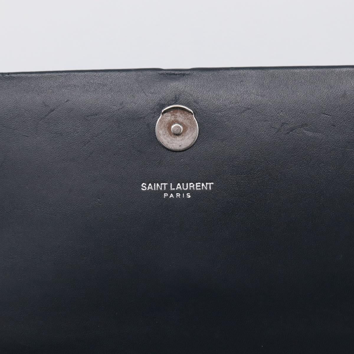 Saint Laurent Kate Chain Shoulder Bag Leather Navy Silver Auth 210824V