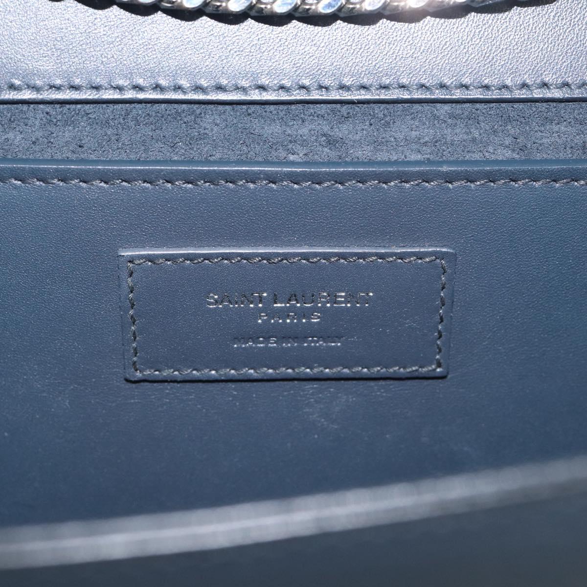 Saint Laurent Kate Chain Shoulder Bag Leather Navy Silver Auth 210824V