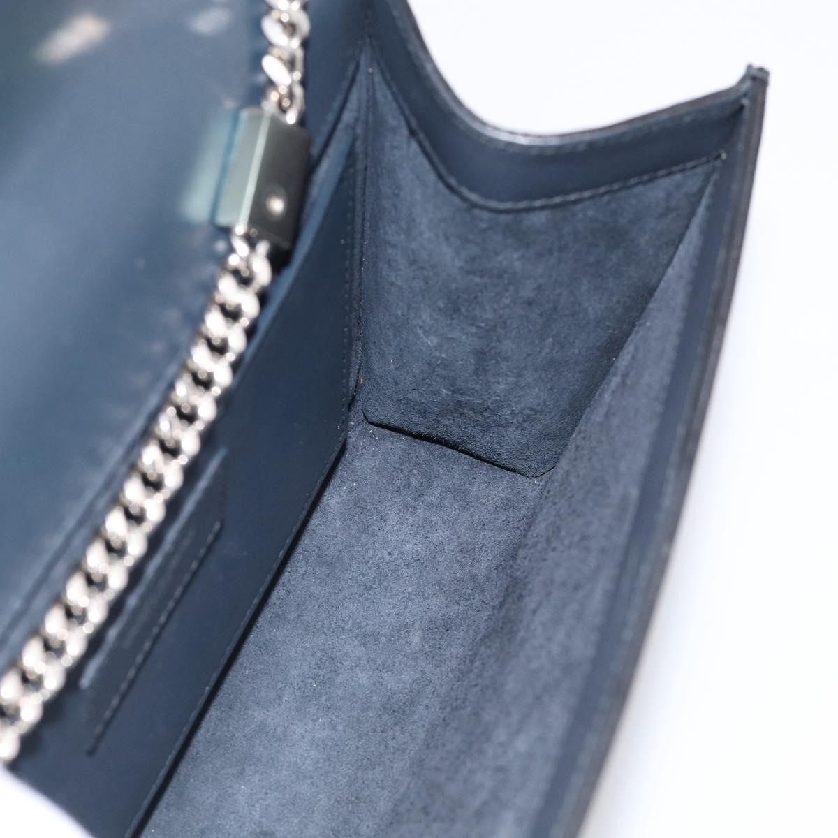 Saint Laurent Kate Chain Shoulder Bag Leather Navy Silver Auth 210824V