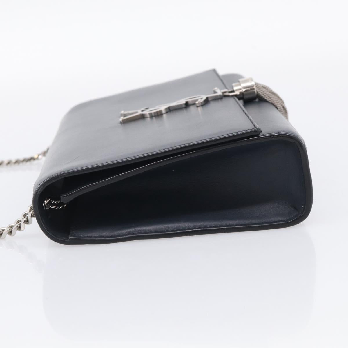 Saint Laurent Kate Chain Shoulder Bag Leather Navy Silver Auth 210824V