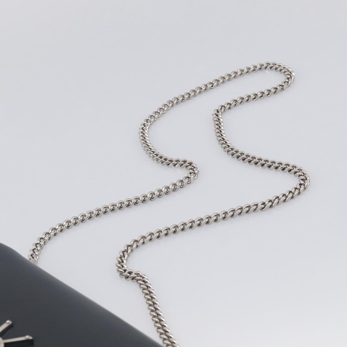 Saint Laurent Kate Chain Shoulder Bag Leather Navy Silver Auth 210824V