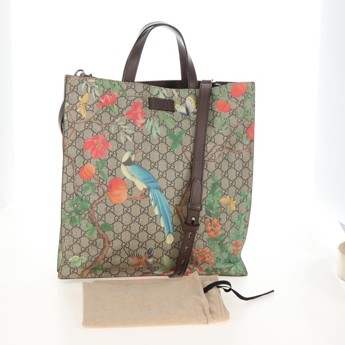 GUCCI GG Supreme Tote Bag PVC 2way Beige Silver 450950 Auth 210831M