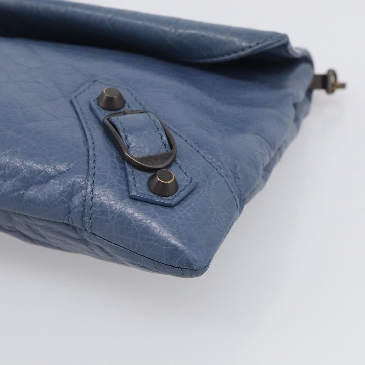 Balenciaga Classic Envelope Shoulder Bag Leather Navy Silver 319376 Auth 210834A