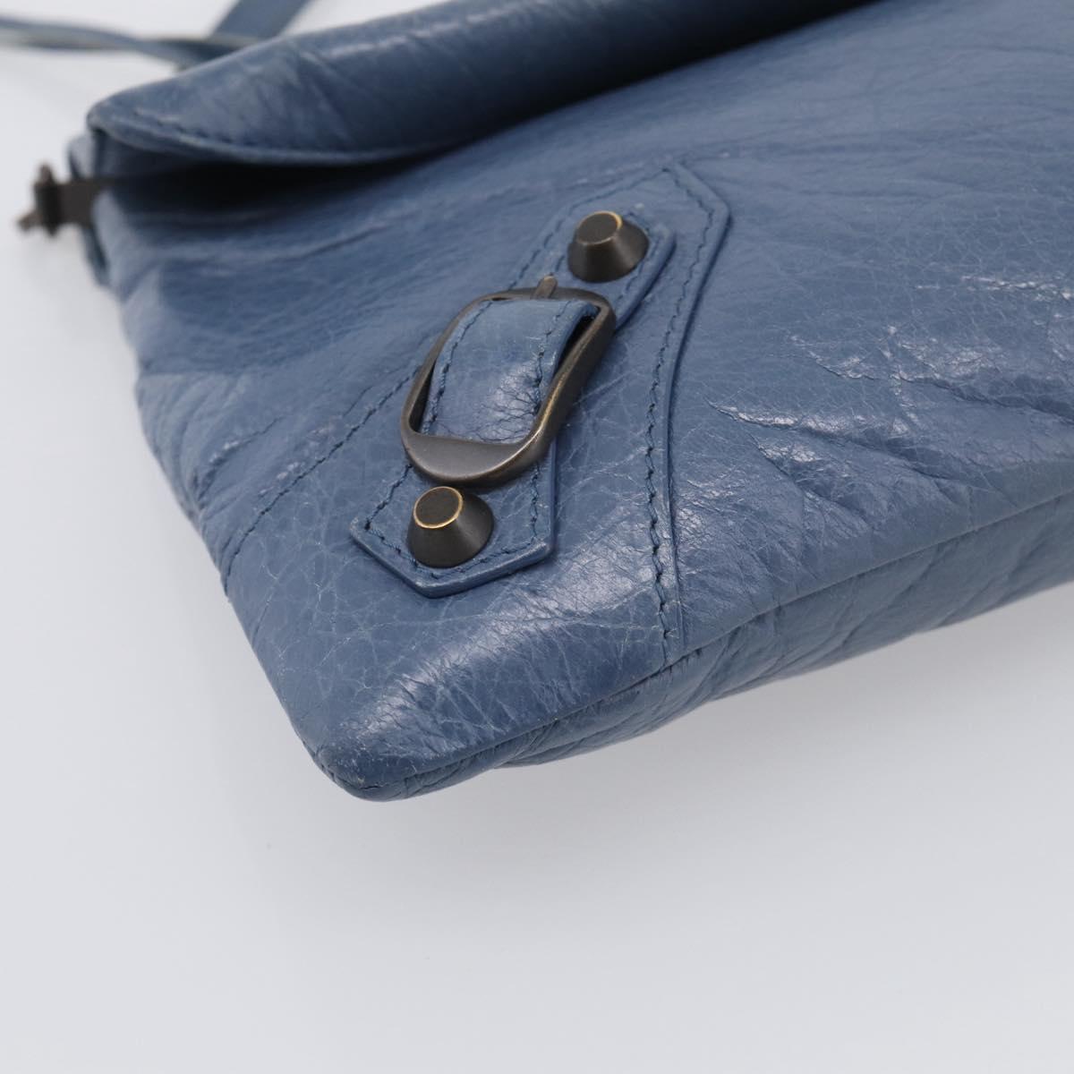 Balenciaga Classic Envelope Shoulder Bag Leather Navy Silver 319376 Auth 210834A
