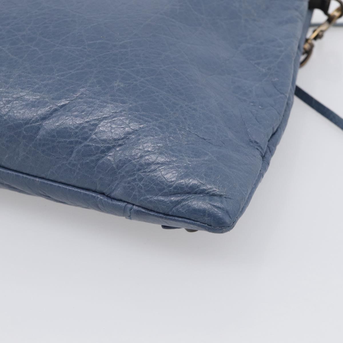 Balenciaga Classic Envelope Shoulder Bag Leather Navy Silver 319376 Auth 210834A