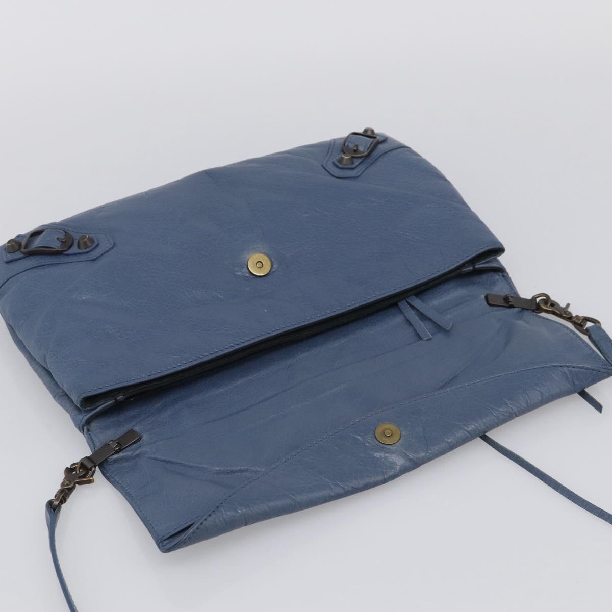 Balenciaga Classic Envelope Shoulder Bag Leather Navy Silver 319376 Auth 210834A