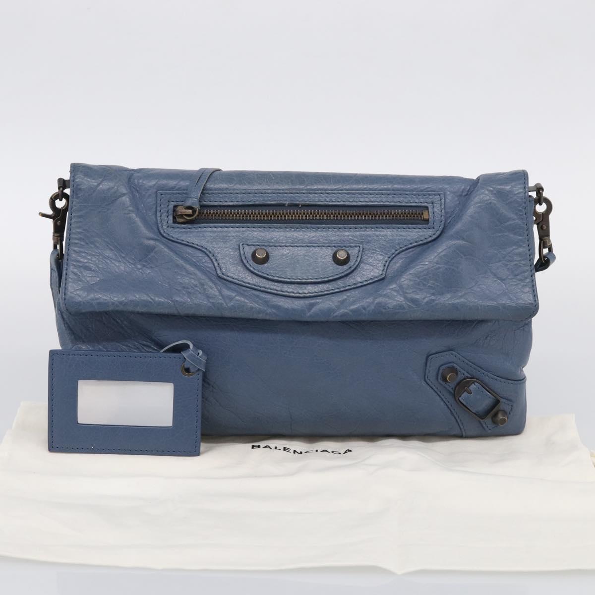 Balenciaga Classic Envelope Shoulder Bag Leather Navy Silver 319376 Auth 210834A