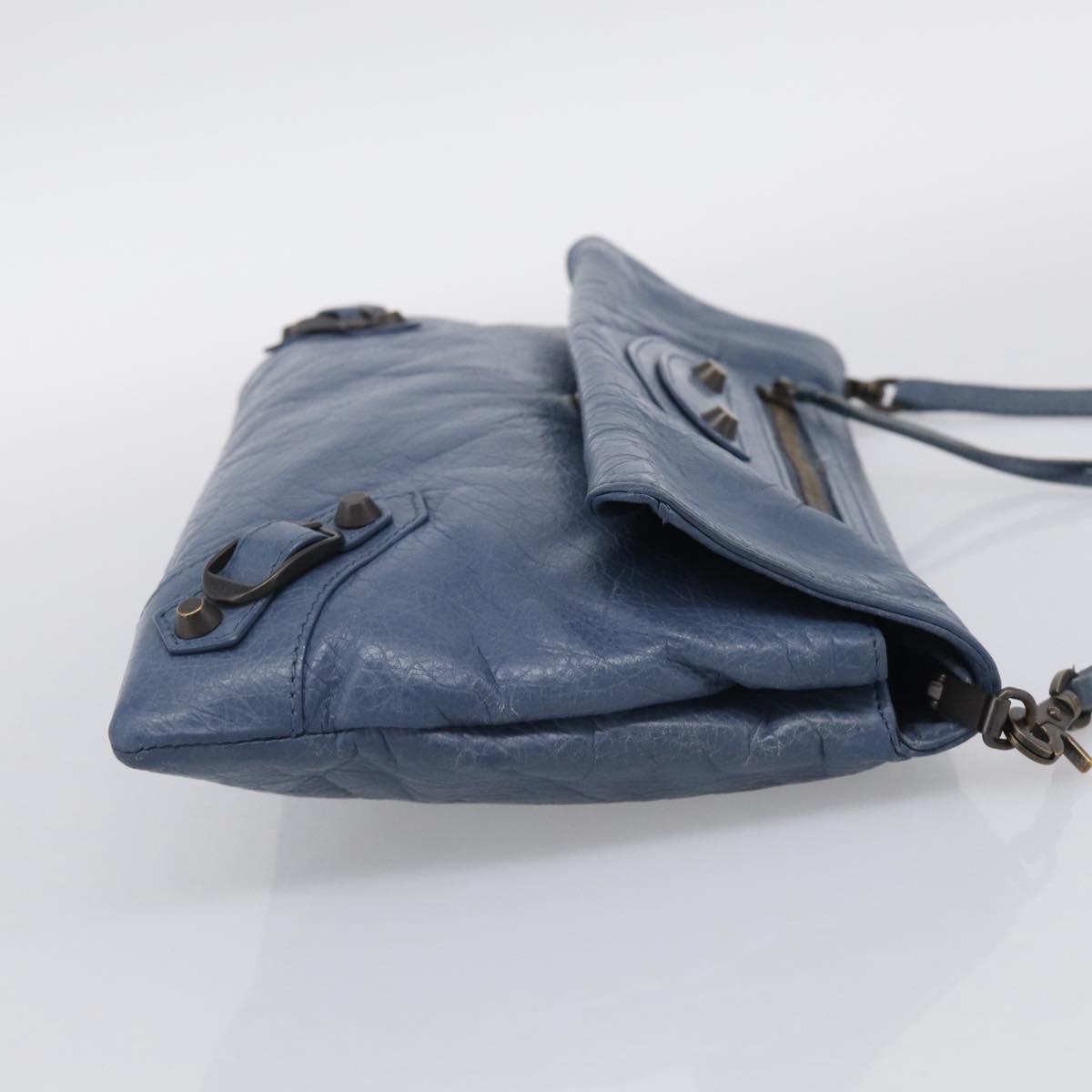 Balenciaga Classic Envelope Shoulder Bag Leather Navy Silver 319376 Auth 210834A