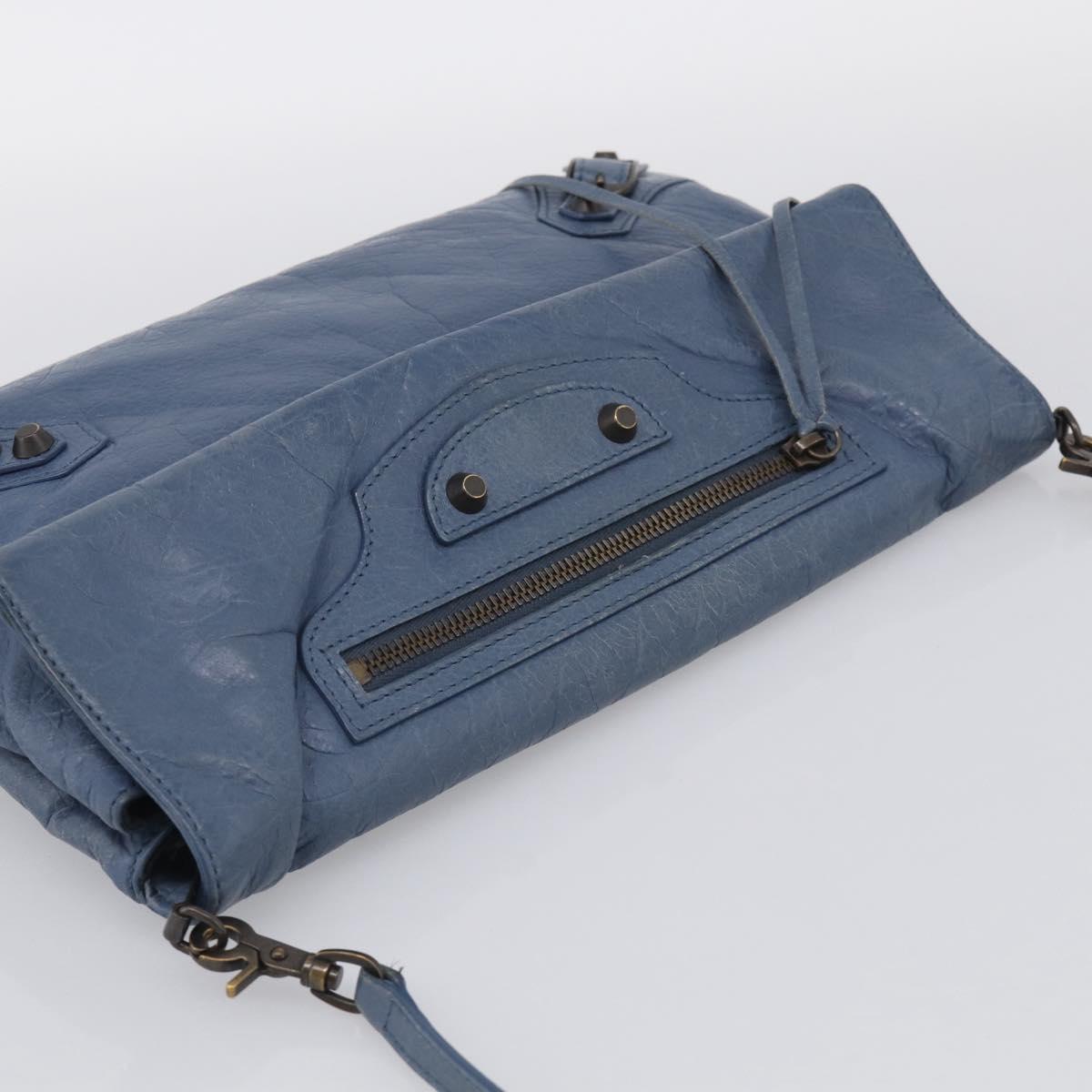 Balenciaga Classic Envelope Shoulder Bag Leather Navy Silver 319376 Auth 210834A