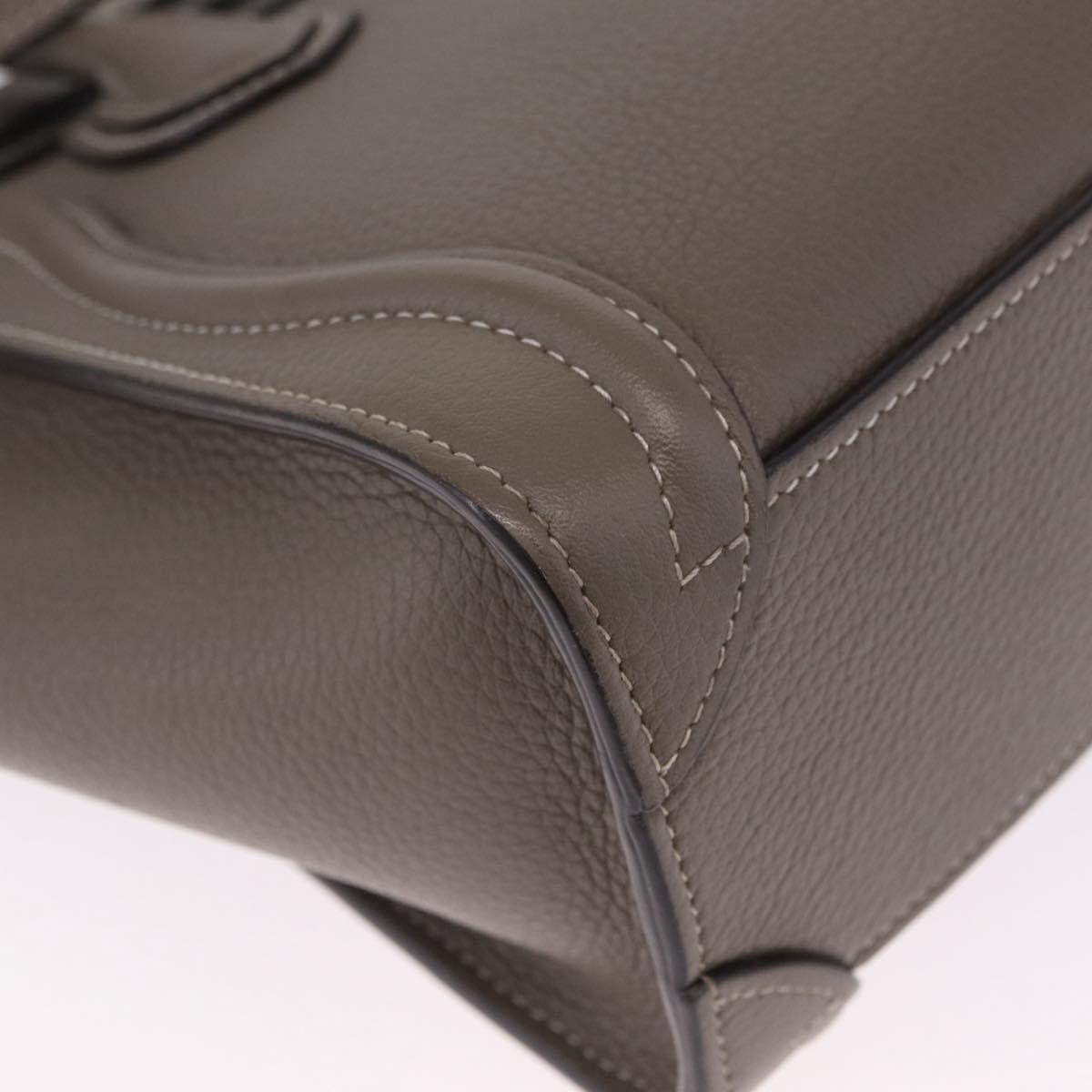 CELINE Luggage Nano Shopper Hand Bag Leather 2way Gray Silver Auth 210837V