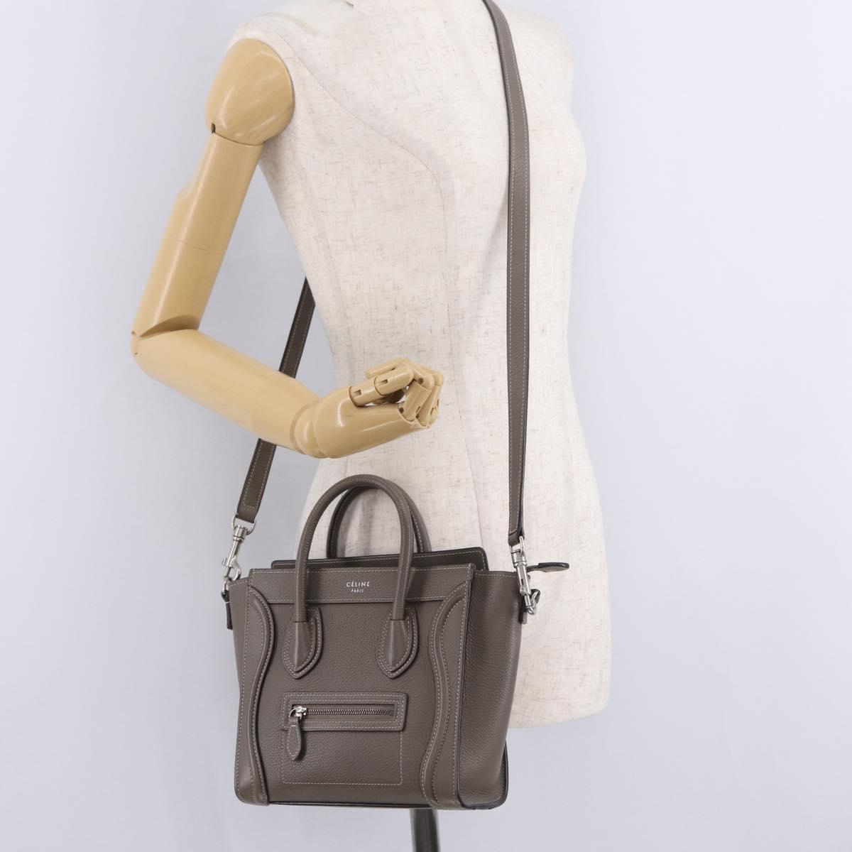 CELINE Luggage Nano Shopper Hand Bag Leather 2way Gray Silver Auth 210837V