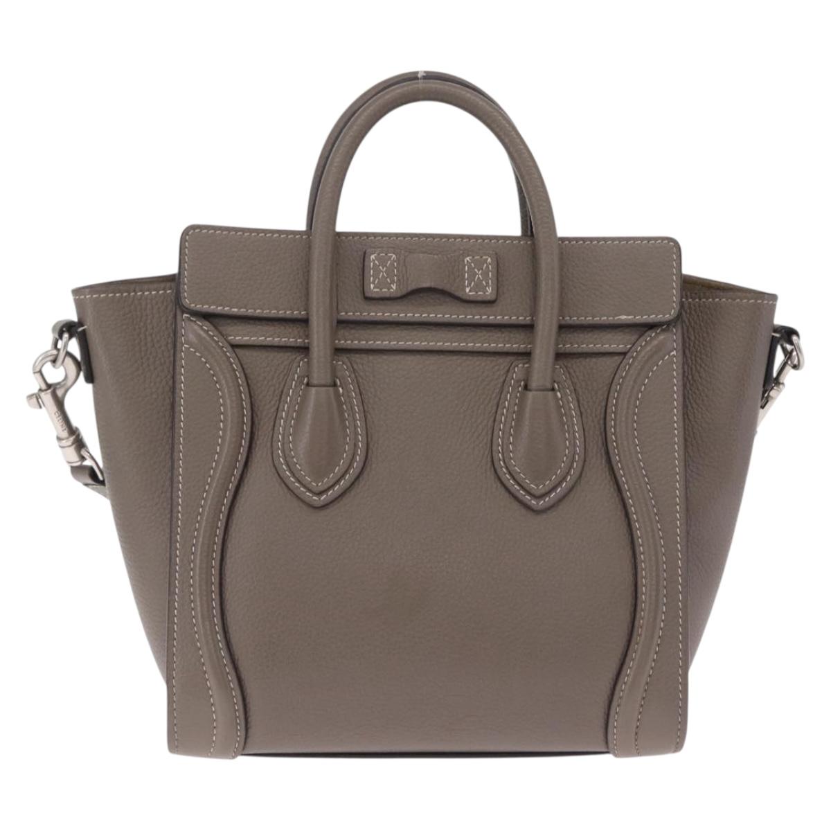 CELINE Luggage Nano Shopper Hand Bag Leather 2way Gray Silver Auth 210837V