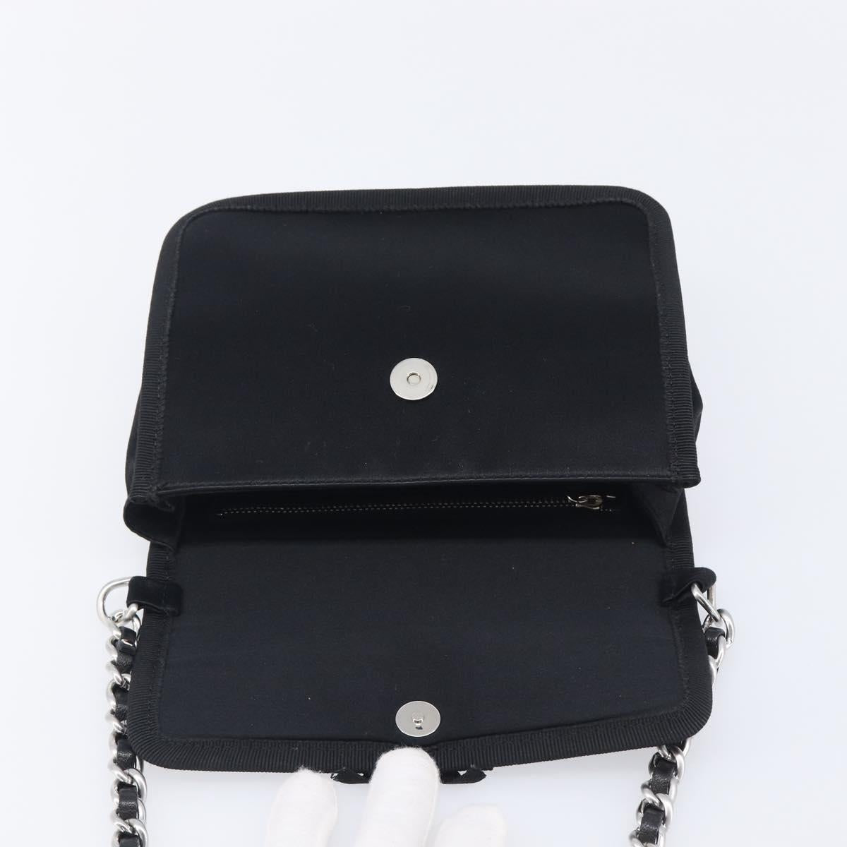 PRADA Chain Shoulder Bag Satin Black Silver Auth 210840V