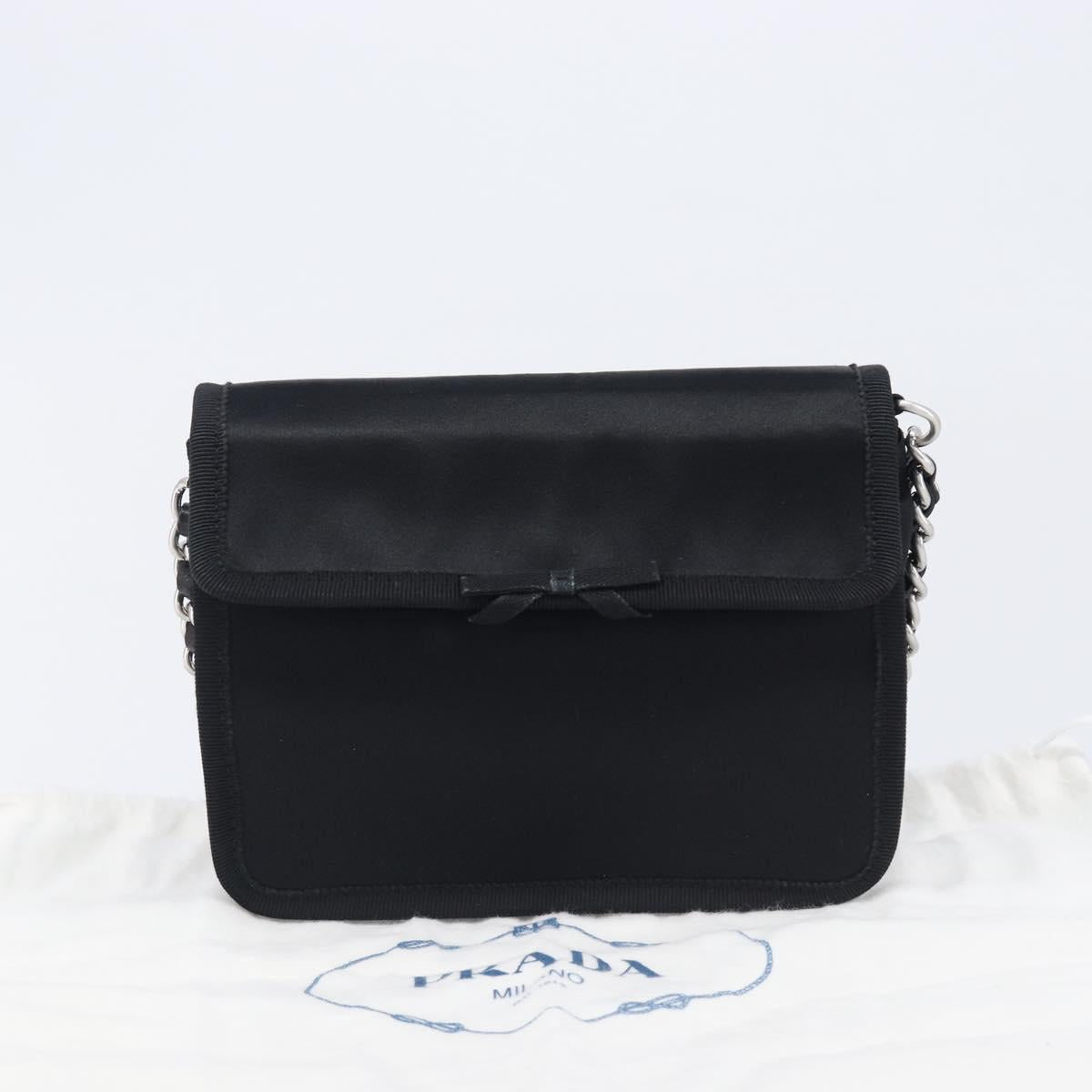 PRADA Chain Shoulder Bag Satin Black Silver Auth 210840V